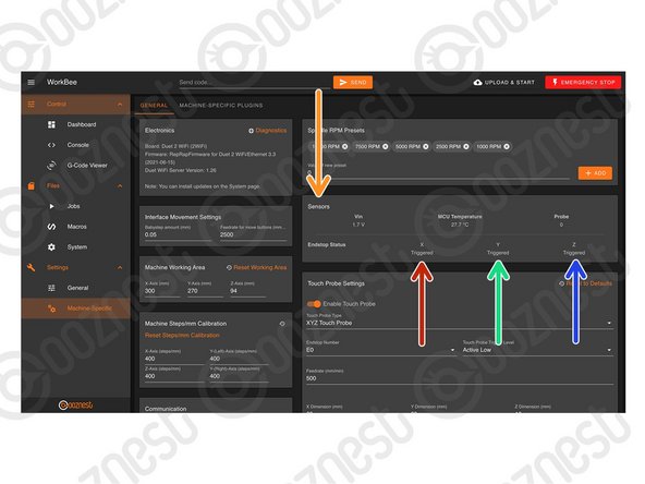 In Settings &gt; Machine Specific, under the Panel called 'Sensors' we can test the Limit Switches.