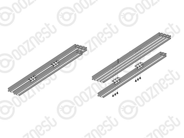 Insert 6 x Tee-Nuts into the furthest left bottom facing slot of the V-Slot-2080- 710mm.