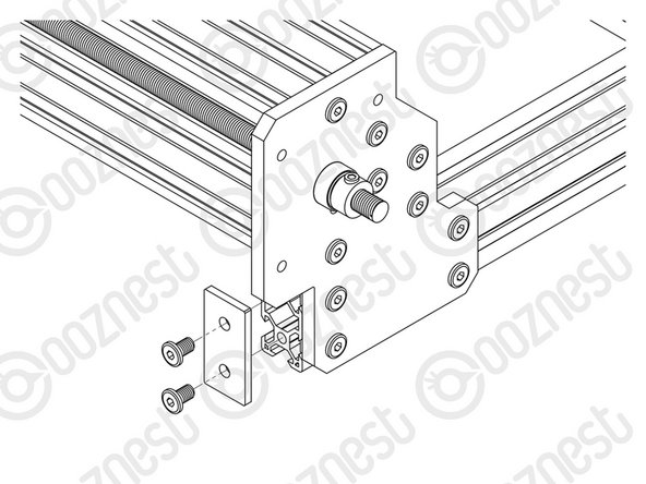 Attach an End-Cap to the front left end of the V-Slot-2040 using 2 x M5-Low-Profile-8mm bolts.