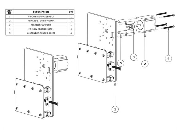 Slide the 1/4” side (the side with the smallest hole) of the Flexible-Coupler onto the shaft of the NEMA23-Stepper-Motor. Don’t tighten it down at this point.