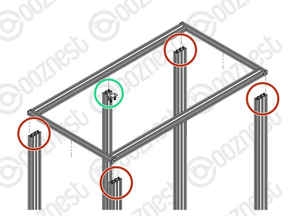 Add the Back-Frame onto Extrusion L's. Tighten the Maker-Link grub screws securely.