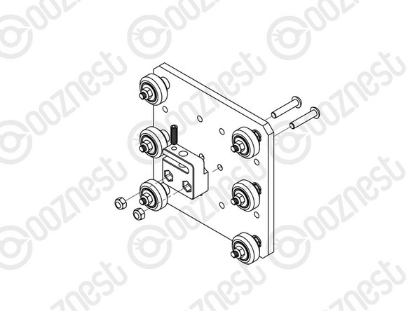 Attach the ACME-Anti-Backlash-Nut-Block to the Z-Plate using 2 x M5-Low-Profile-25mm bolts and 2 x M5-Nyloc-Nuts.