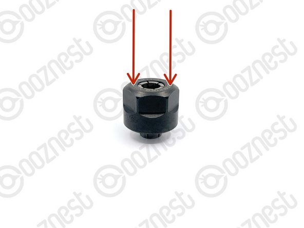 The collet must always be inserted into the nut before attaching it to the WorkBee Router Head or inserting an endmill.