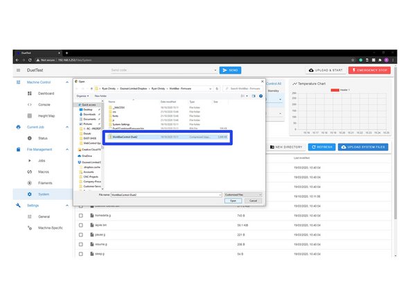 If your version is different please - Click Upload Files under the Settings - General Tab in the Duet Web Control.