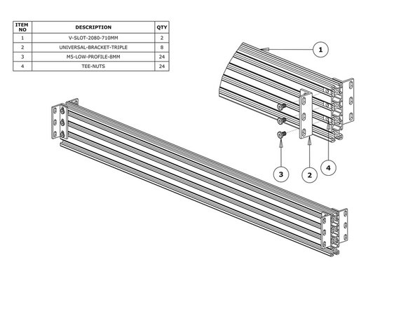 Insert 3 x Tee-Nuts into the top 3 slots of the V-Slot-2080-710mm.