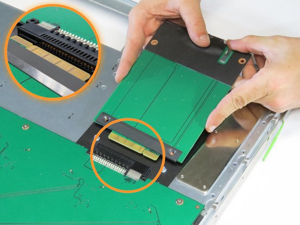 Align the new power transition board with its connector.