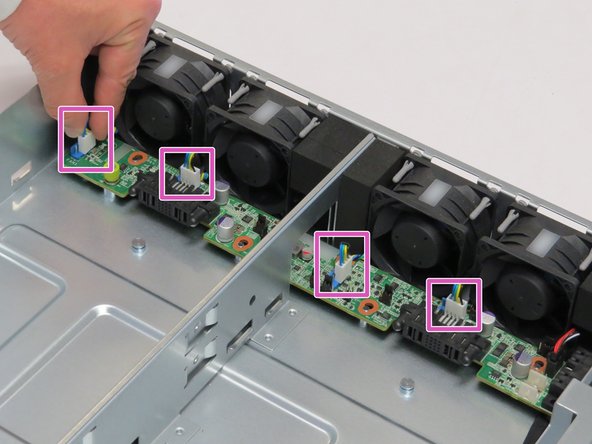 Connect the four fan power cables to the midplane board.