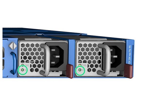 Verify that the switch has powered on by observing the PSU LEDs.