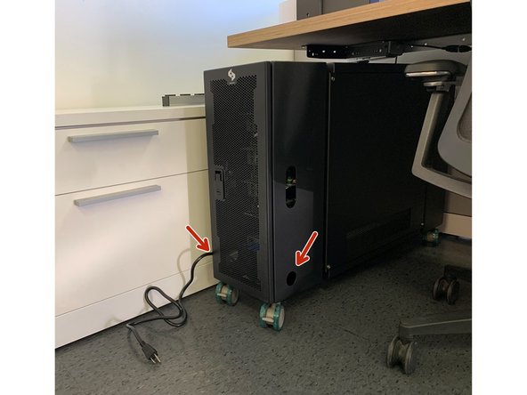 Route the male end of the power cable through the hole on either side of the unit as appropriate for your location