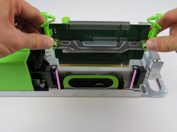 Align the PCI riser card edges with the two PCI socket guides.
