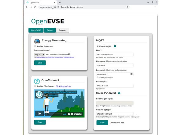 The Services tab provides the ability to connect and manage external services.