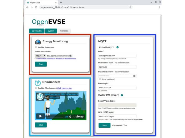 The Services tab provides the ability to connect and manage external services.