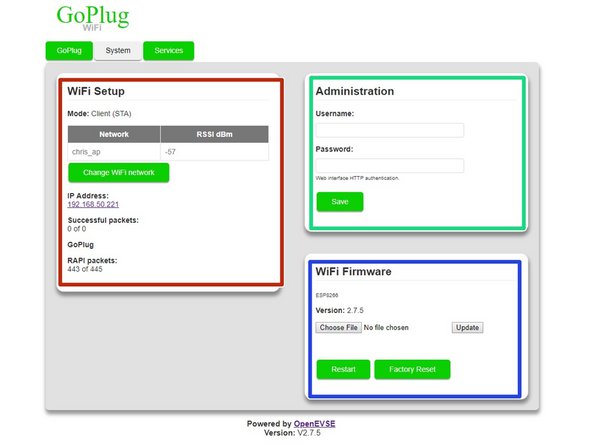 The System Tab provides management of the WiFi Module.