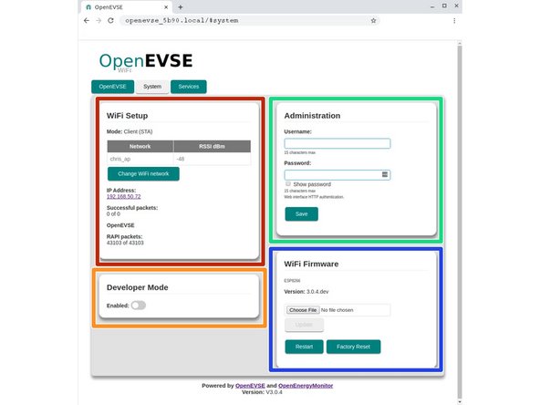 The System Tab provides management of the WiFi Module.