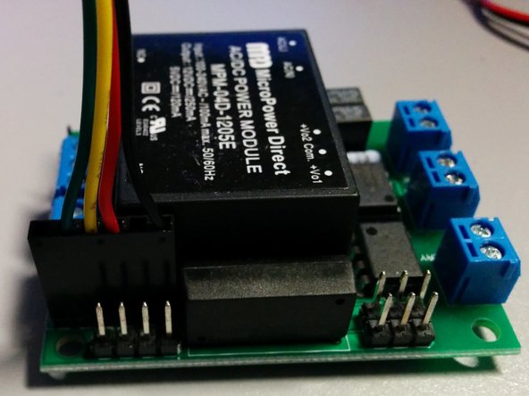 Pin 1 - Ground (Black)  Pin 3 - 5v (Red) - 75ma max (higher power devices must use external power.) Pin 4 - Recieve (Yellow) connects to transmit on the remote device. Pin 5 - Transmit (Green) connects to receive on the remote device.