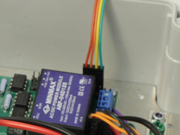 Connect the LCD cable to the OpenEVSE controller. The pin closest to the board edge is ground (green pictured).