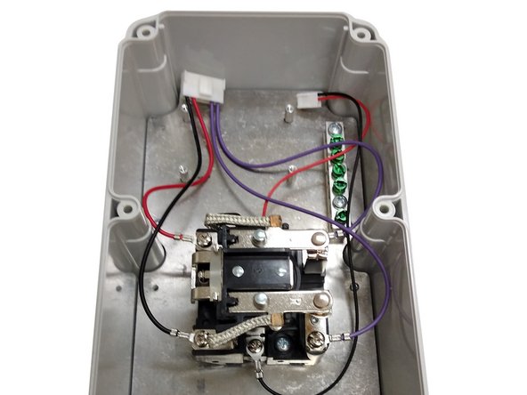 Mount plate to Enclosure box using 6 - self tapping screws (2 top, 2 middle 2 bottom).