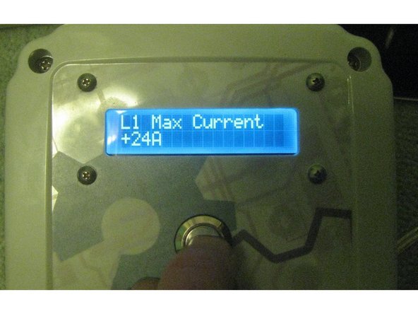 The EVSE controller is programmed with the push button. Push and hold the button to enter setup mode. A short press steps through the available options, while a long press selects one. A selected option is indicated with a +