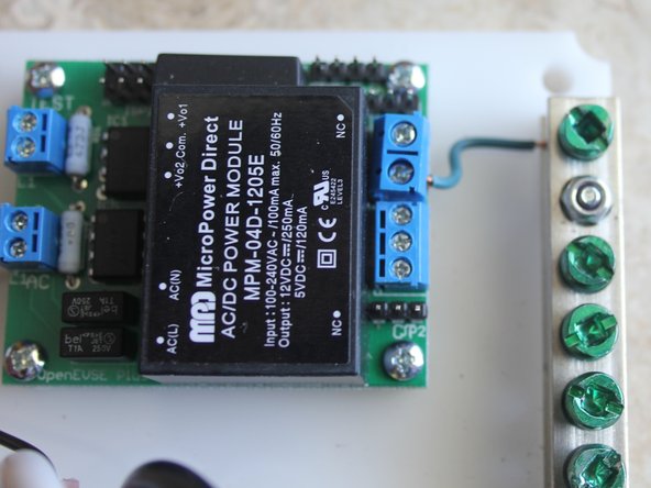 Place nylon spacers between OpenEVSE board and mounting plate. Tighten Lock Nuts from the bottom. Do not over tighten.