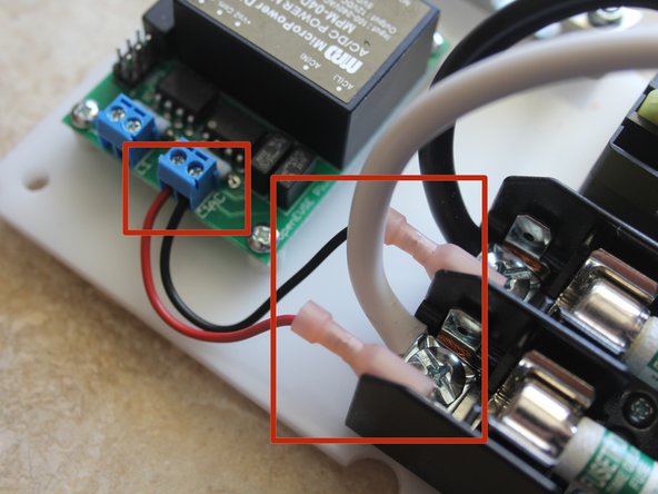 Crimp 22AWG wire to larger 1/4&quot; pink QC connectors. Connect to Fuse block QC terminals.