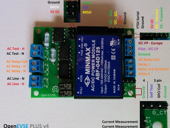 Review the connection diagram for the board you received in your kit. This guide depicts the latest board OpenEVSE v4.