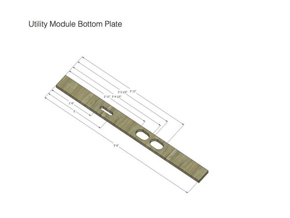 Use these dimensions to layout and make the bottom plate - it contains the openings for the pipes that come up and connect into the utility module.