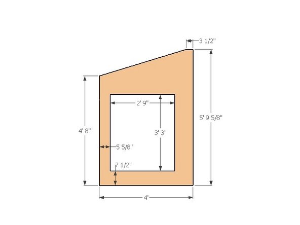 Cut the top of the module's exterior sheathing (OSB) by marking the two vertical distances, then marking a point 3.5&quot; straight out from the higher vertical dimension (right side), from this point snap a chalk line down to the shorter vertical edge (left side). Use a 7-1/4&quot;circular saw to make the cut.