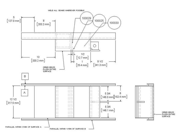 Grind off the welds for the back and side pieces so that the entire drawer is flush.