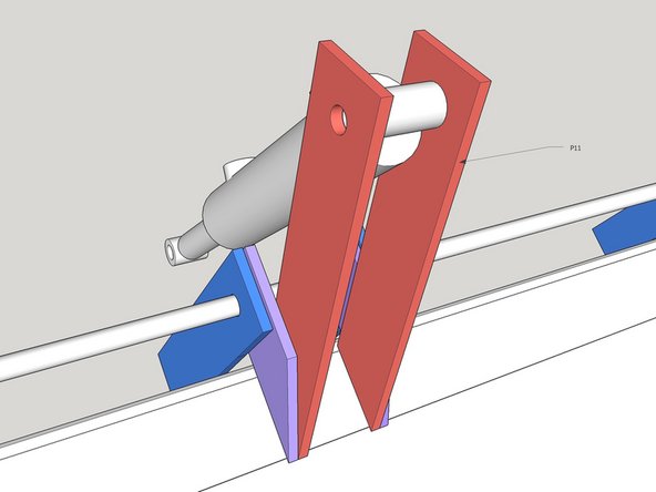 Take the Hydraulic Cylinder Base and bolt inside the 2x P11 Cylinder supports. Use a washer between the cylinder and both P11 parts as before.