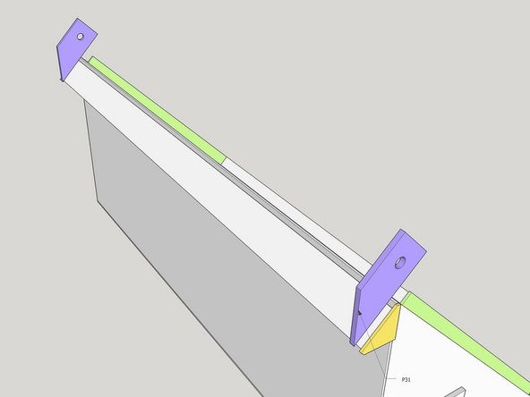 Tack 2x P31 hinge pieces in position - Ensure after placing a washer on the outside face of the hinges that it is aligned with lid struts (P26) on the ends.