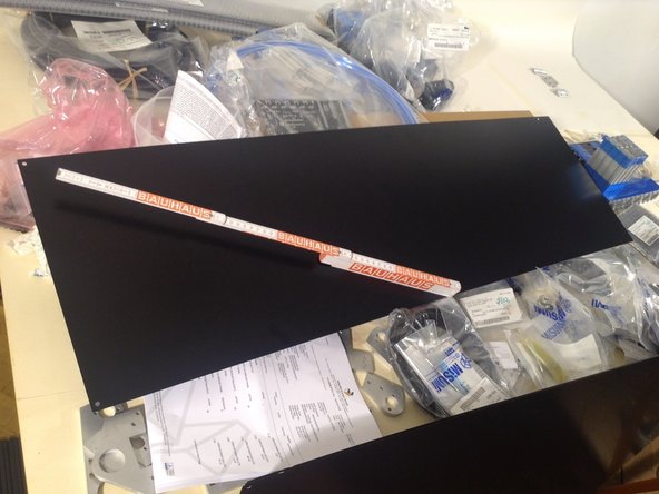 [1] powder-coated metal sheet 1166x356x0.8mm. Note that Misumi is sophisticated enough in its web interface that it gives you the hole pattern for the sheets included in the part number!