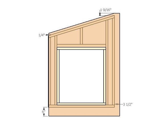 To cut the window, mark from the bottom left edge (shorter edge) 7.5&quot; up and 5-5/8&quot; in; this is the bottom left corner of the window hole, which measures 2'9&quot; wide by 3'3&quot; tall.  Use a 7-1/4&quot; circular saw to make the cut; start with a plunge cut along one of the window hole edges (at least 1' away from corners to avoid over-cutting)