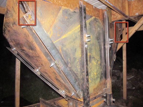 Mount the first plate back to the hopper supports.