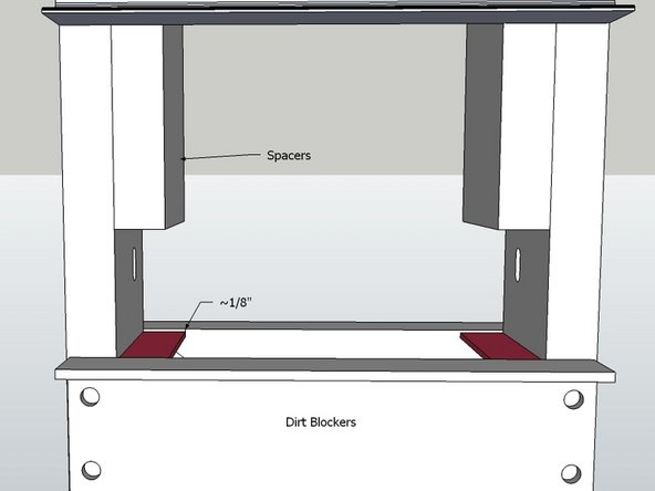 Put the dirt blockers in place, between the vertical members, so the bottom side of them is about 1/8&quot; above the bottom of the upper crossmembers.