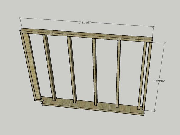 Make 8 studs at 4' - 9 9/16&quot; long, to be used as shown in the image. These pieces are all identical to each other.
