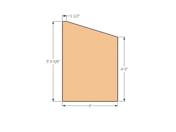 Cut the top of the module's exterior sheathing by marking the two vertical distances, then marking a point 3.5&quot; straight out from the higher vertical dimension (left side), from this point snap a chalk line down to the shorter vertical edge (right side).  Use a 7-1/4&quot;circular saw to make the cut.