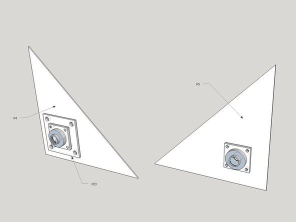 Mount bearings with 1/2" bolts loosely on the side plates P5 and P4 with bearing mount plate P23.