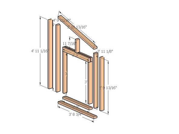 Simultaneously, use the other two people in your group to assemble the framing pieces using two 3-1/8" construction screws per connection, screwing perpendicular to the bottom plate and top diagonal pieces.