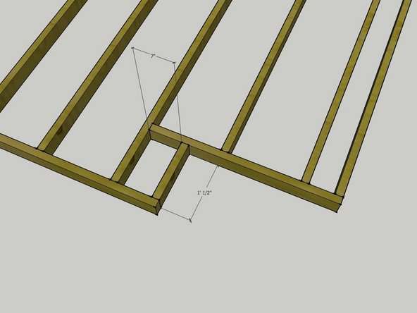 Attach the small piece into the rim framing. The 7&quot; dimension in the drawing shows how far away from the next joist the small block is. Use this measurement to ensure that you attach the small block properly.