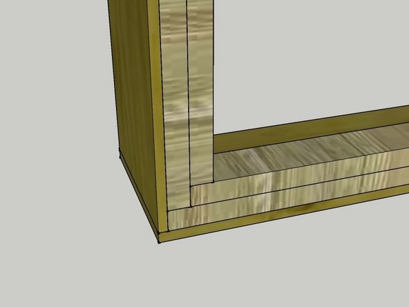 See image 2 for the close-up of how the pieces come together. Like the 2x4 framing, the bottom piece projects out and the side piece comes down to meet it. Any time pieces come together, they should be flush with the wood frame and with each other.