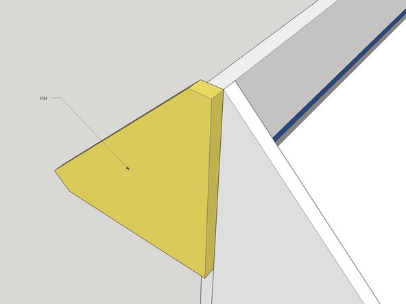 Tack 2x P34 ends onto the outside of the bucket, using p10 as a guide.