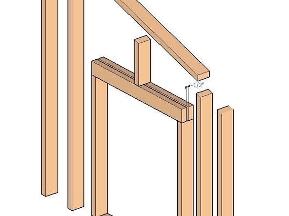 Cut the remaining vertical elements and top plate according to the dimensions in the graphic at a 17 degree angle on the miter saw.