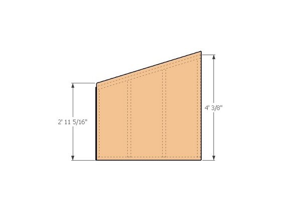 Cut the 17 degree angle on the piece by marking the two vertical distances and snapping a guide chalk line to connect the two. Use a 7-1/4&quot;circular saw to make the cut.  (horizontal dimension is 4')
