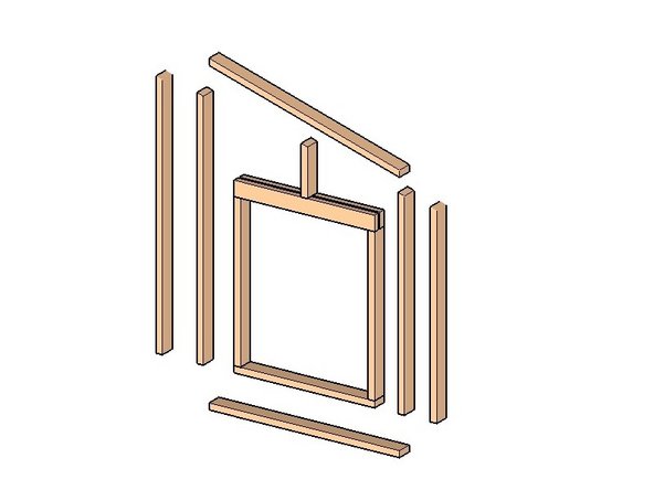 Use two people to make the proper cuts at the dimensions in the graphics.  Start by cutting elements for the window frame and the bottom plate, which are all square cuts (note there are two 2x4x2'9&quot; members on edge at the top of the window box).