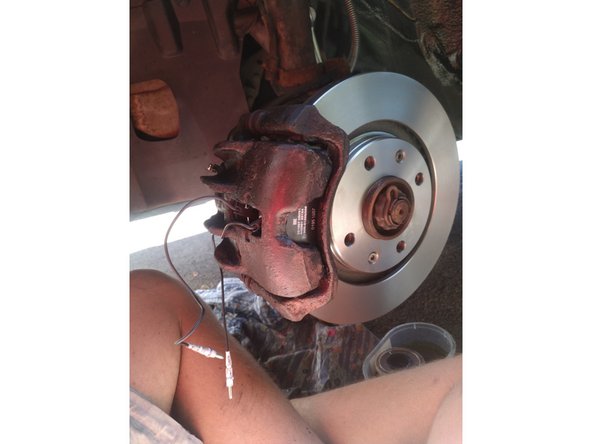 Une fois le disque refixé, remettre en place l'étrier en revissant les 2 vis torx dévissées précédemment