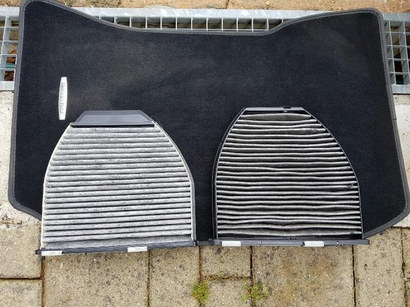 Voici les 2 filtres , a gauche le neuf,comparer les dimensions entre l'ancien et le nouveau filtre d'habitacle