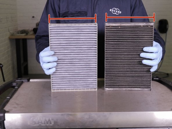 Comparer les dimensions entre l'ancien et le nouveau filtre d'habitacle (longueur,largeur hauteur)