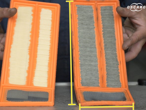 Comparaison les dimensions et la forme entre l'ancien et le nouveau filtre à air