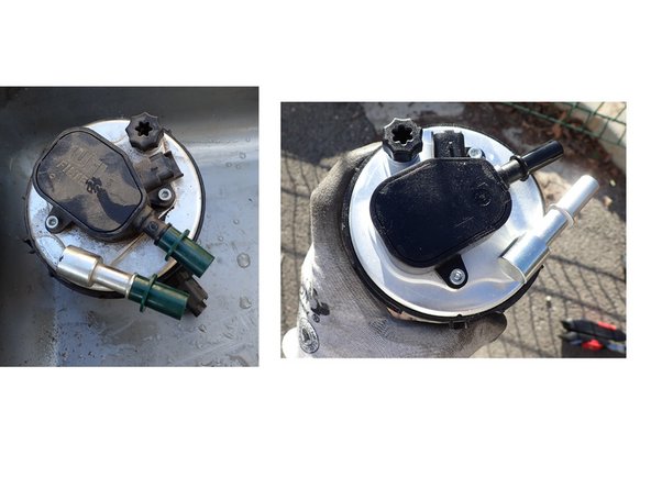 Retirer le filtre à carburant par le haut, en prenant soin de ne pas abimer les câbles électriques à proximité.