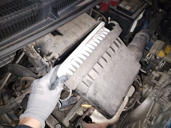 
By pulling the movable part of the box (the one where the large pipe is attached) upwards and forwards, you will be able to open it and remove the filter.
